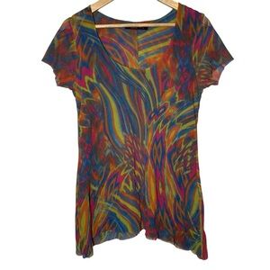 Sweet Pea By Stacy Frati Top Medium Women Short Sleeve Sheer Mesh Fairy Babydoll